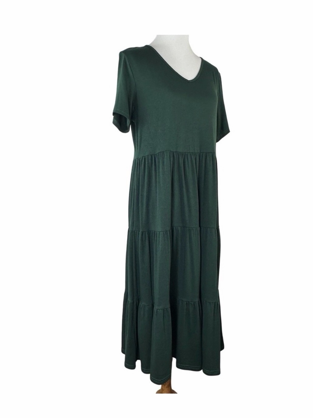 Berydress Short Sleeve Midi Tiered V-neck Dress Comfort Green
